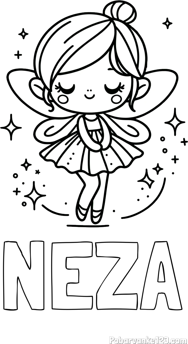 Pobarvanka imena NEŽA in otroška pobarvanka čarobne vile