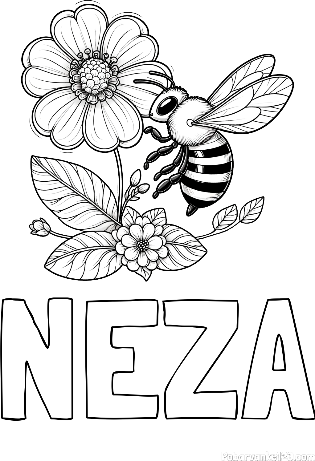 Pobarvanka imena NEŽA in otroška pobarvanka čebelice in rožice