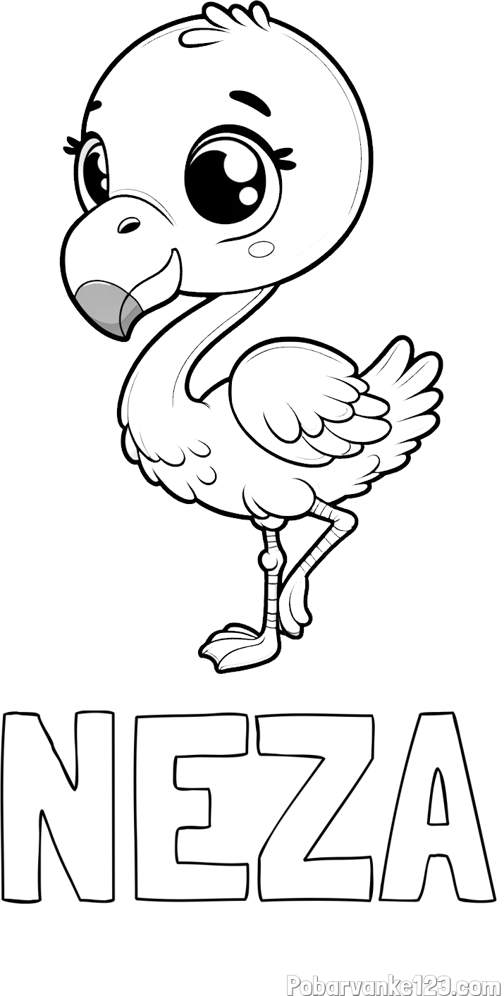 Pobarvanka imena NEŽA in otroška pobarvanka flaminga