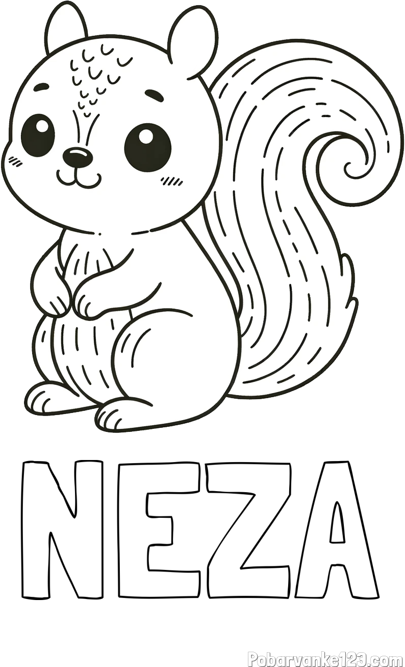 Pobarvanka imena NEŽA in otroška pobarvanka veveričke