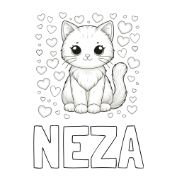 Pobarvanka imena NEŽA in pobarvanka ljubke mucke obdane s srčki