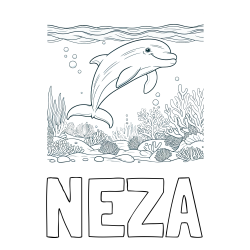 Pobarvanka imena NEŽA in pobarvanka ljubkega delfina med plavanjem v morju
