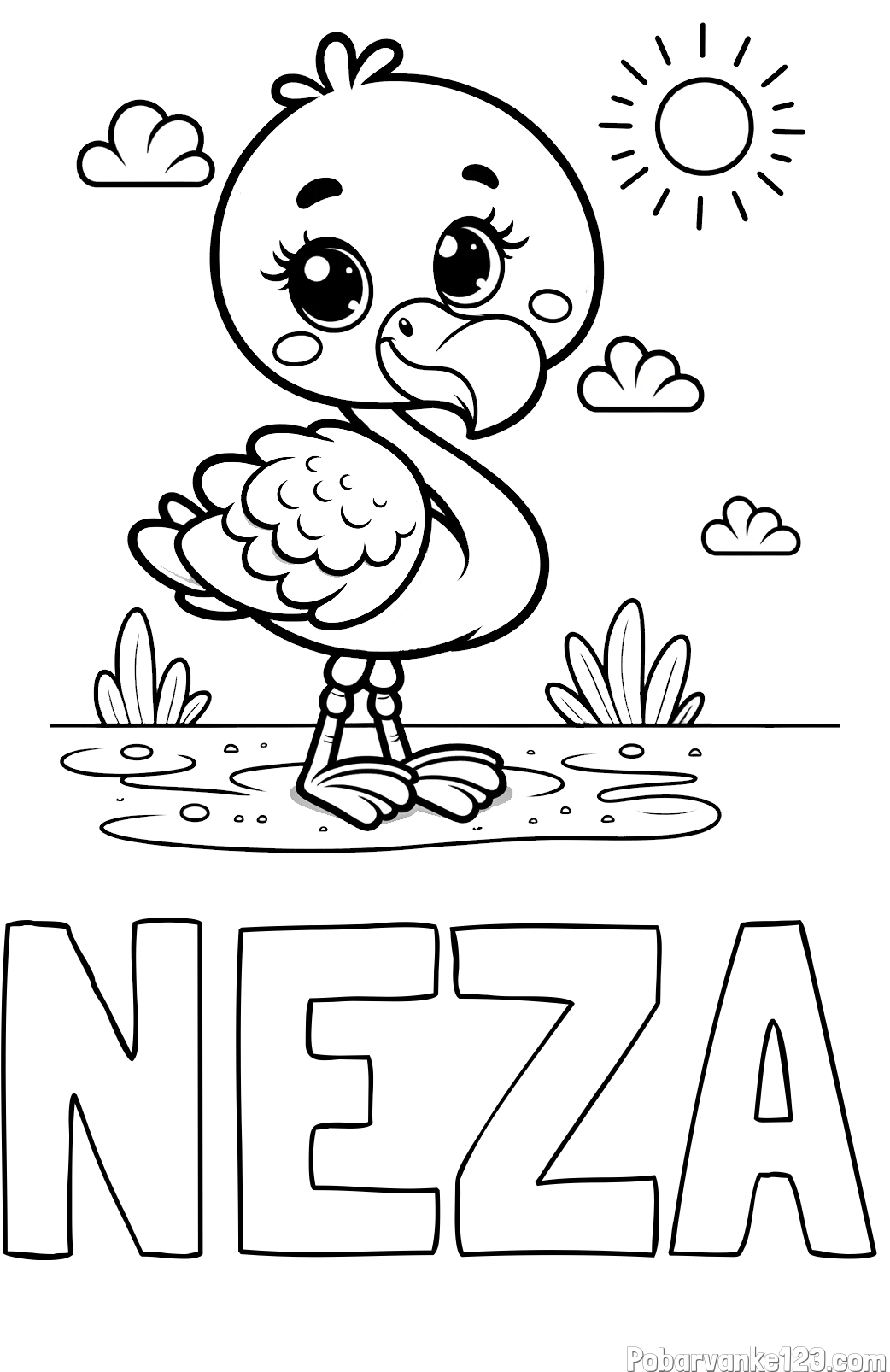 Pobarvanka imena NEŽA in pobarvanka ljubkega flaminga