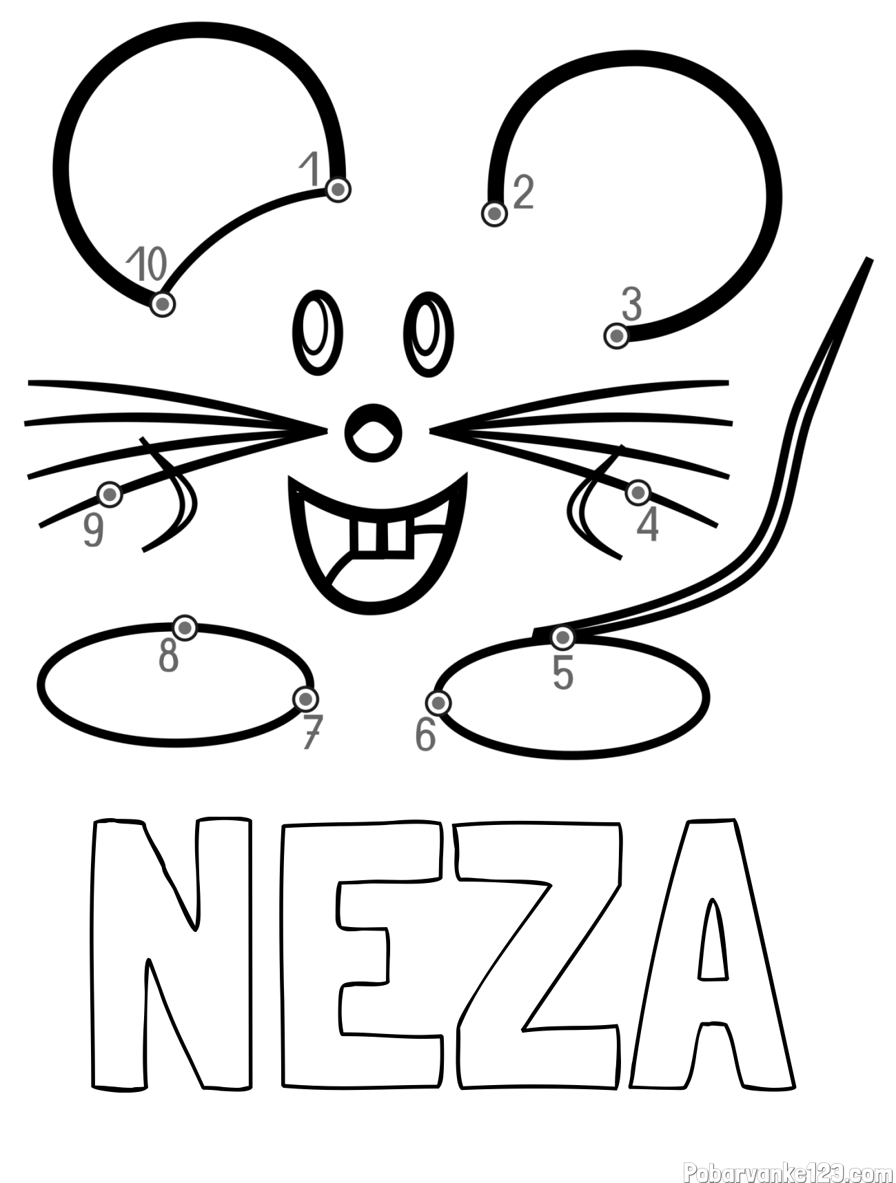 Pobarvanka imena NEŽA in pobarvanka poveži številke - ljubka miška