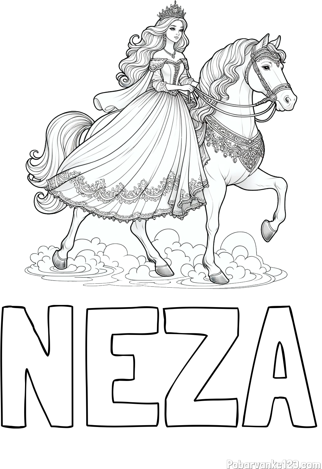 Pobarvanka imena NEŽA in pobarvanka princese na konju