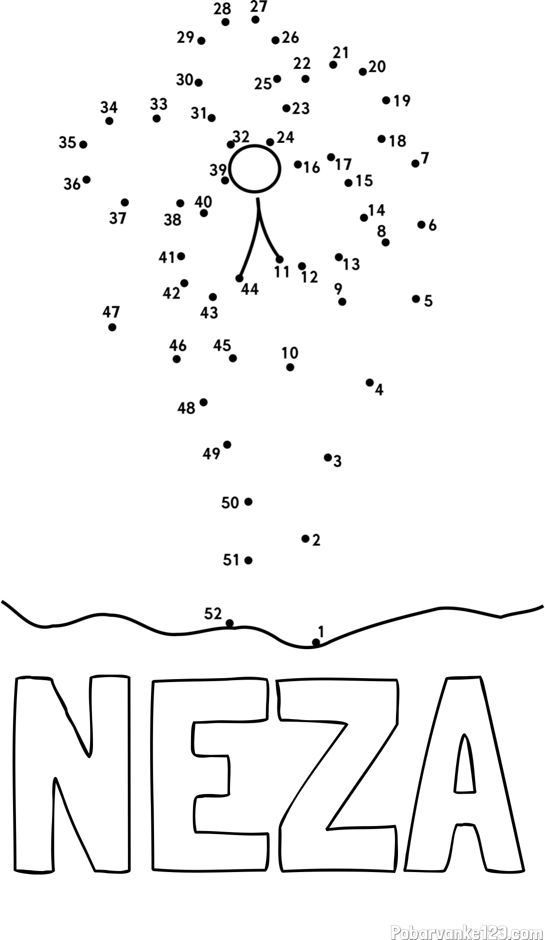 Pobarvanka imena NEŽA in pobarvanka rože - poveži številke