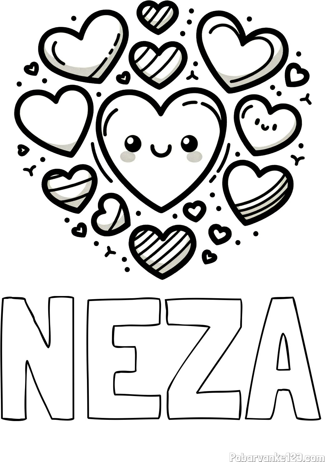 Pobarvanka imena NEŽA in pobarvanka srčkov
