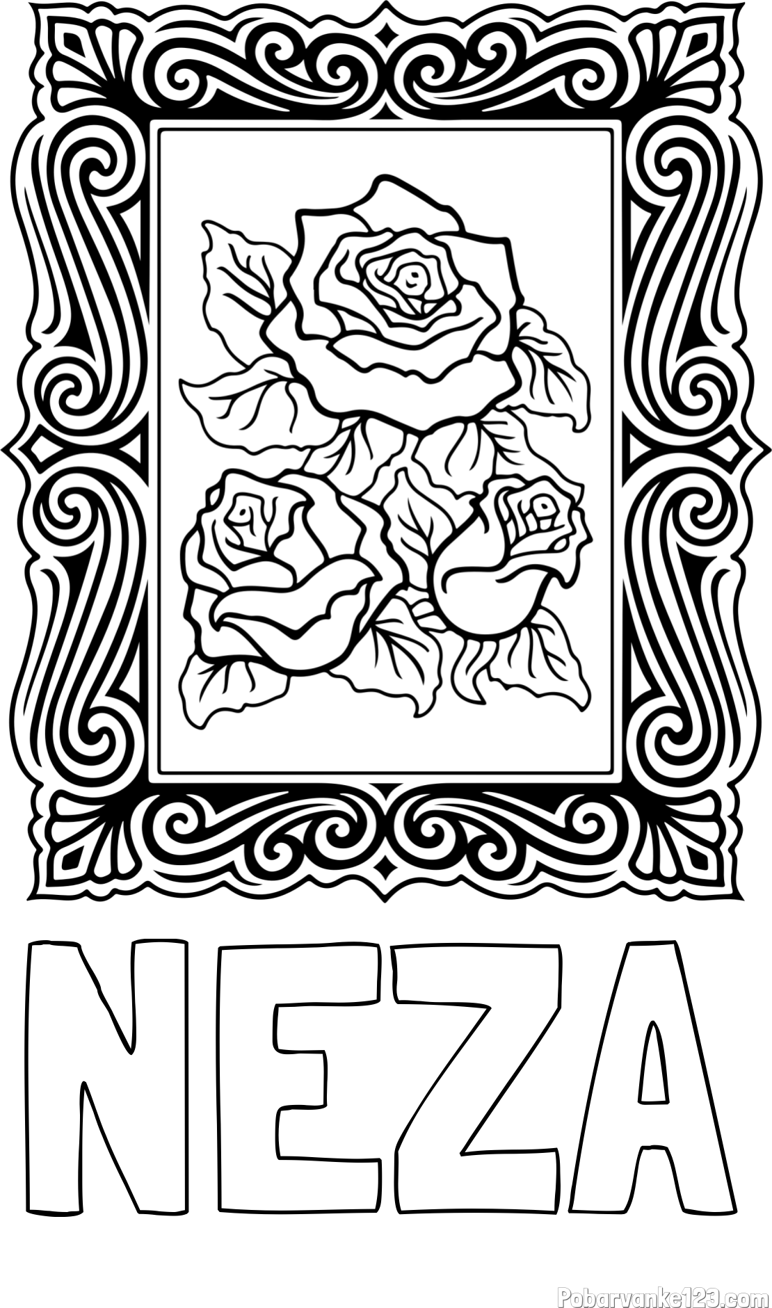 Pobarvanka imena NEŽA in pobarvanka  uokvirjene slike vrtnic