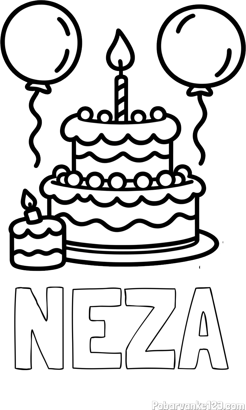 Pobarvanka imena NEŽA in pobarvanka velike rojstnodnevne torte