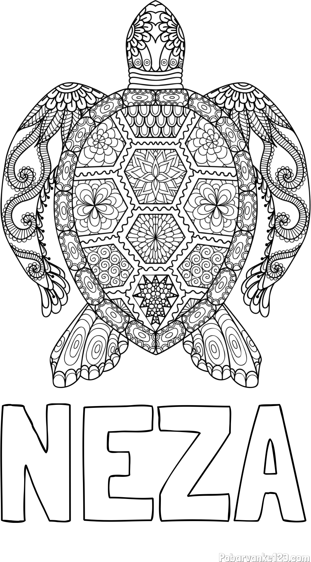 Pobarvanka imena NEŽA in pobarvanka želve - mandale