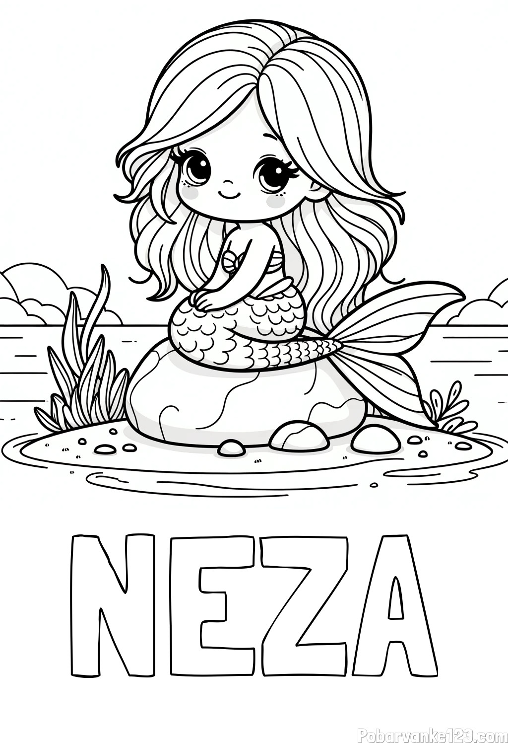 Pobarvanka imena NEŽA ter ljubke male morske deklice