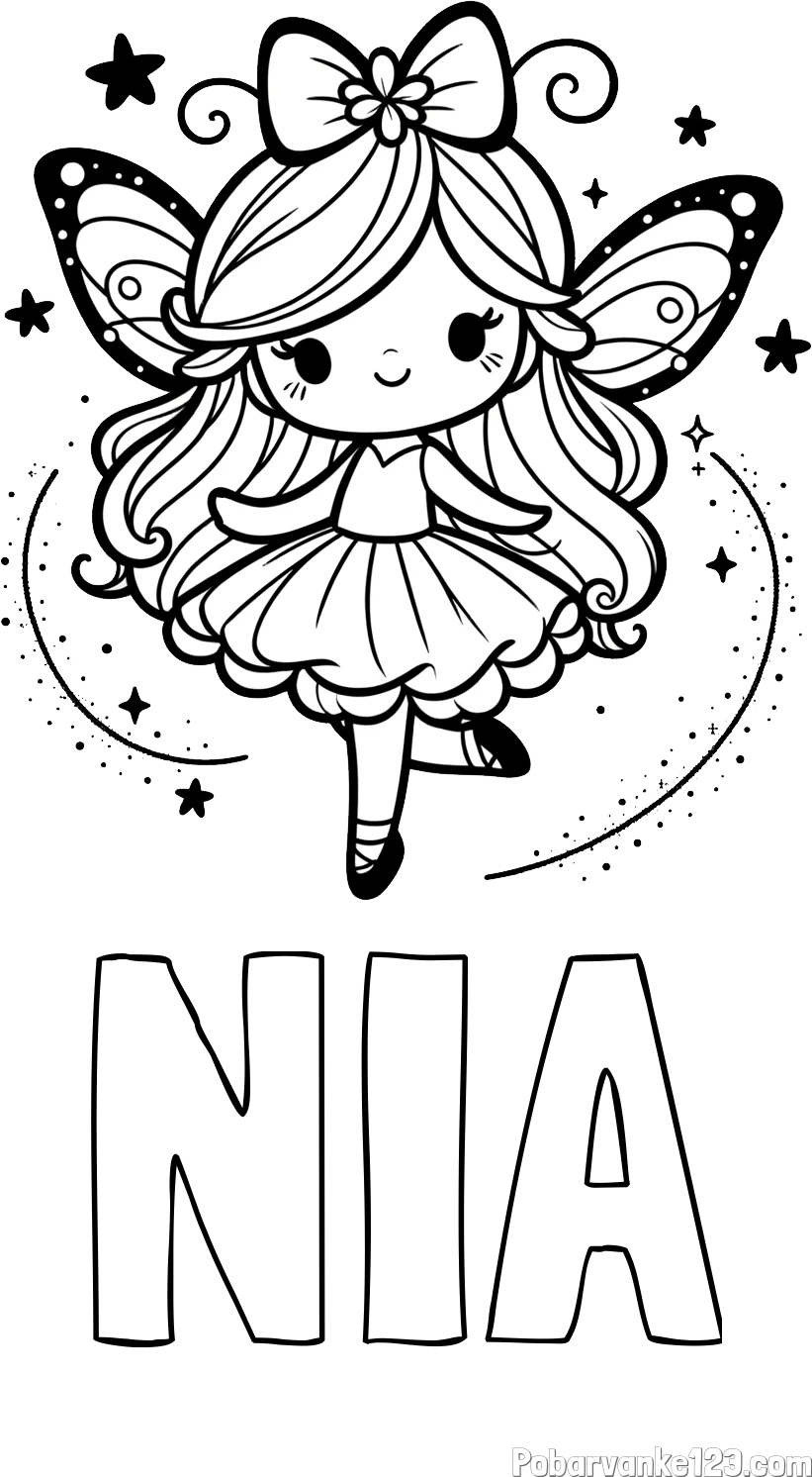 Pobarvanka imena NIA in ljubka čarobna vila