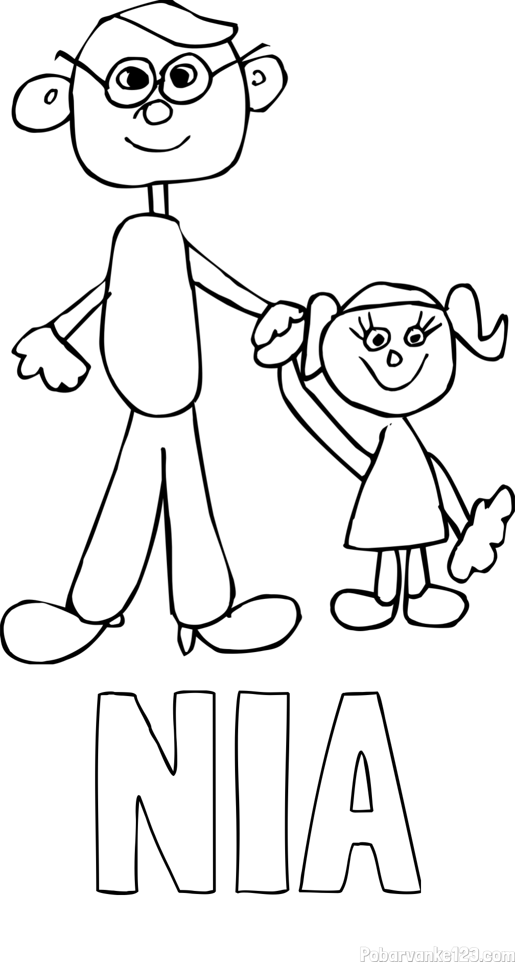 Pobarvanka imena NIA in otroška pobarvanka očeta in hčerke
