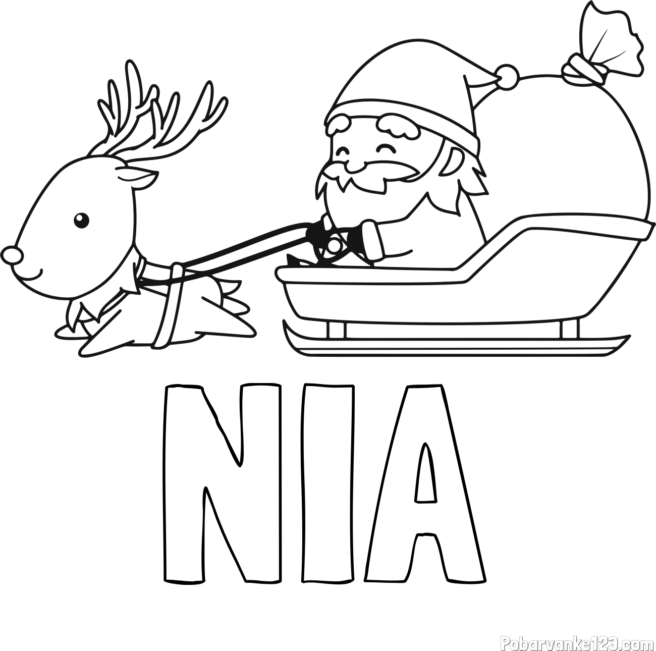 Pobarvanka imena NIA in pobarvanka Božička na saneh ter jelenčka Rudolfa