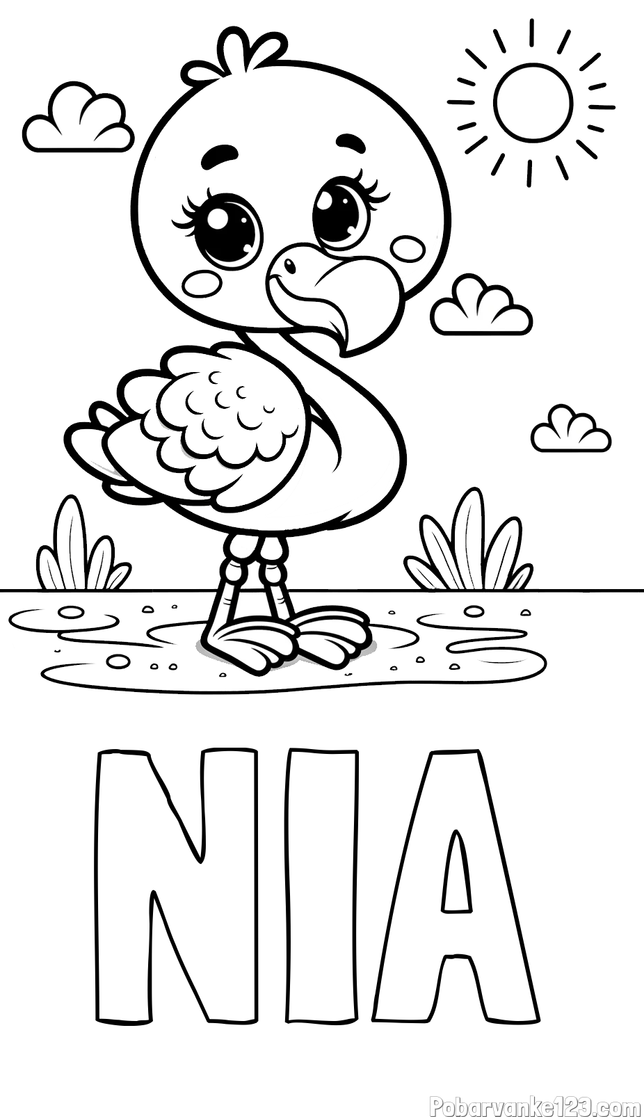 Pobarvanka imena NIA in pobarvanka ljubkega flaminga