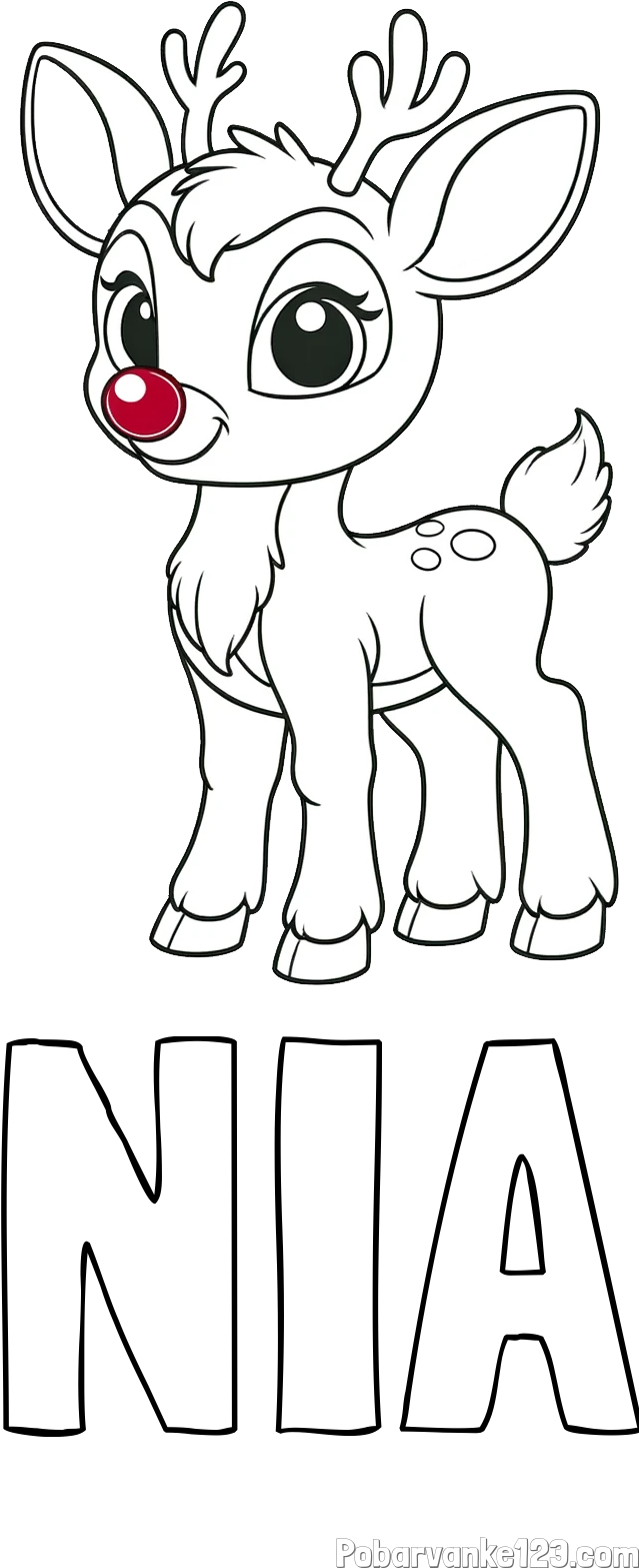 Pobarvanka imena NIA in pobarvanka nasmejanega jelenčka Rudolfa
