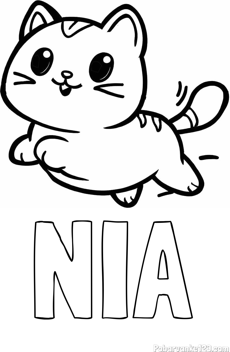 Pobarvanka imena NIA in pobarvanka prikupne mačke med tekom