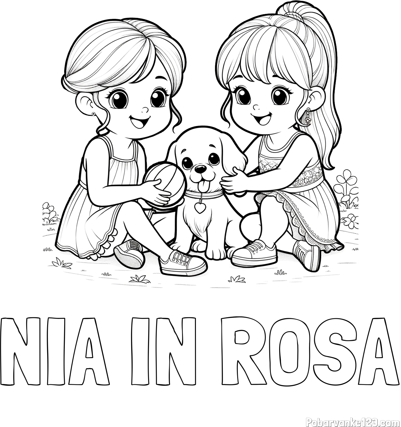Pobarvanka imena NIA IN ROSA in pobarvanka prijateljic s kužkom
