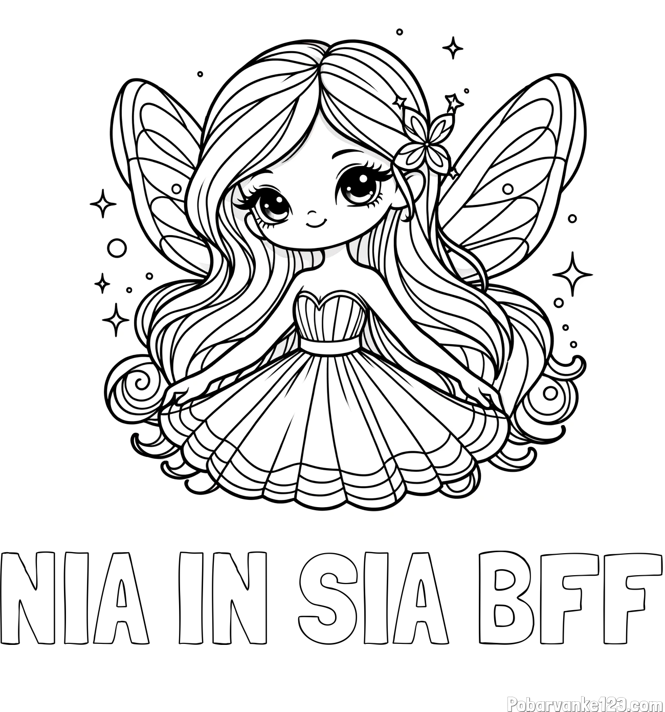 Pobarvanka imena NIA IN SIA BFF in pobarvanka ljubke in nasmejane čarobne vile