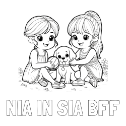 Online izdelana pobarvanka - Pobarvanka imena NIA IN SIA BFF in pobarvanka prijateljic s kužkom
