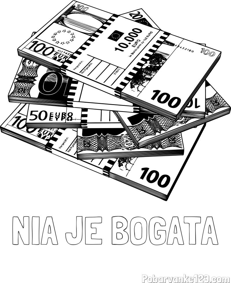 Pobarvanka imena NIA JE BOGATA in pobarvanka evrskih bankovcev