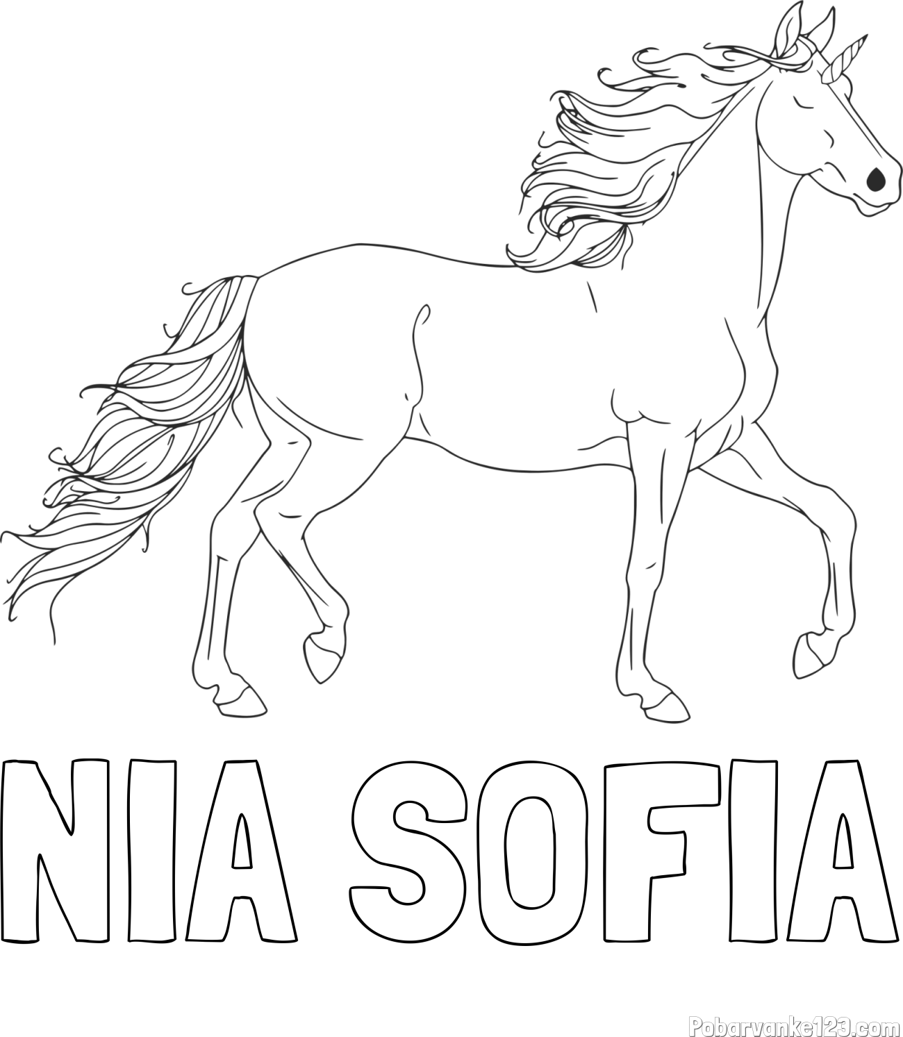 Pobarvanka imena NIA SOFIA in samorog