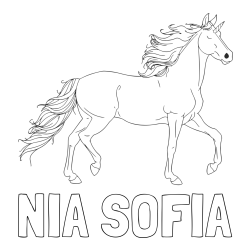 Online izdelana pobarvanka - Pobarvanka imena NIA SOFIA in samorog