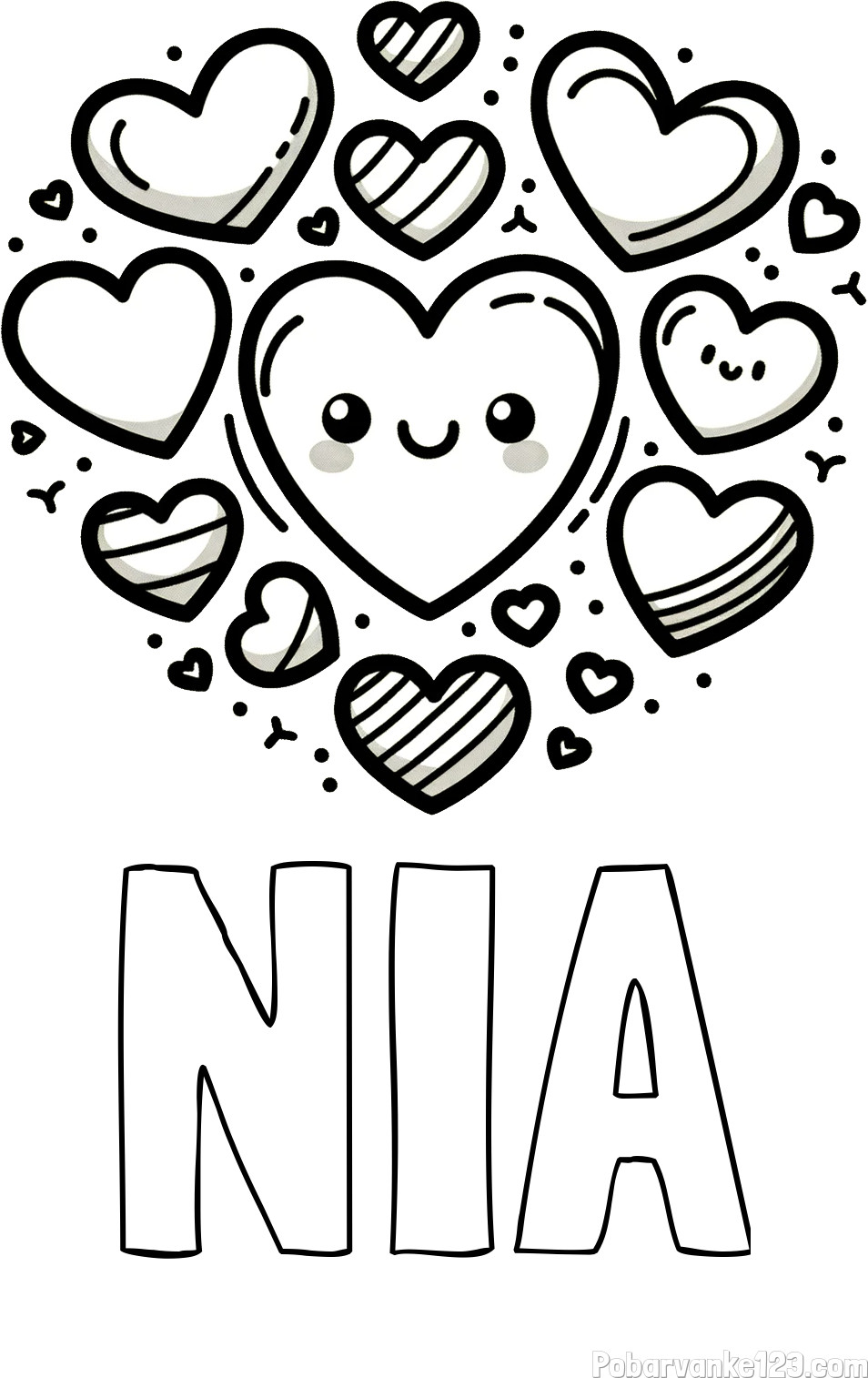 Pobarvanka imena NIa ter srčkov