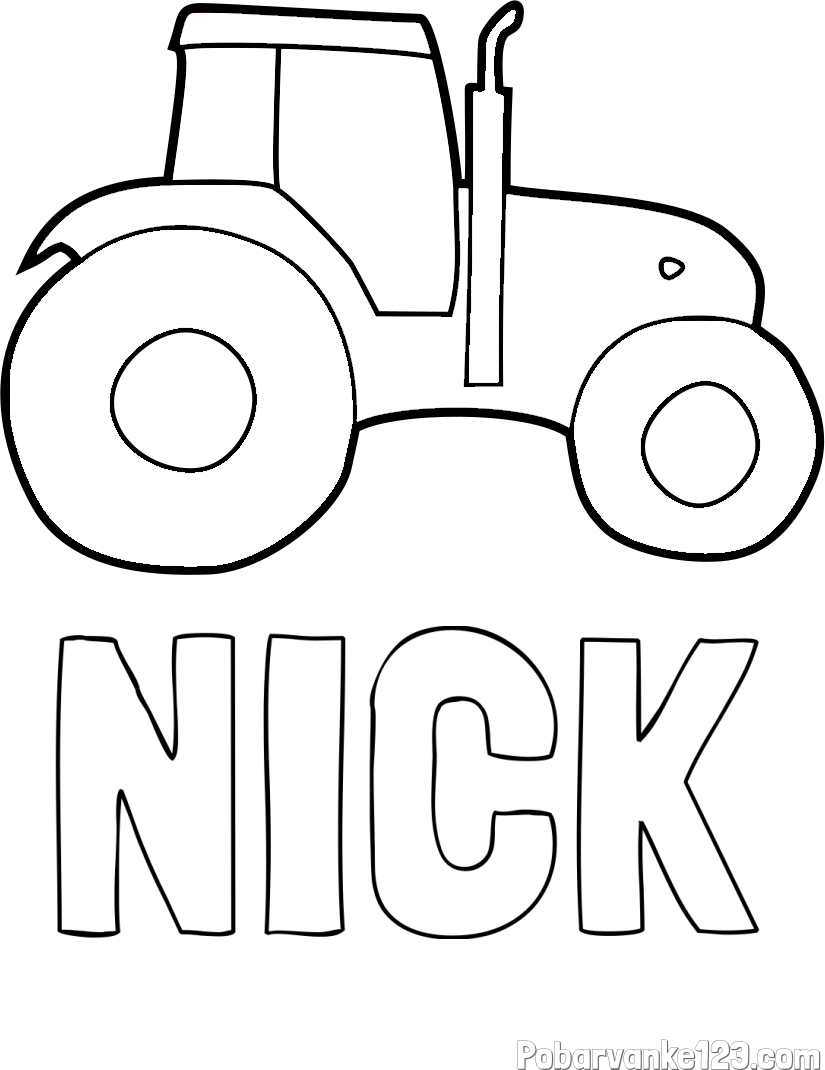 Pobarvanka imena NICK in otroška pobarvanka traktorja