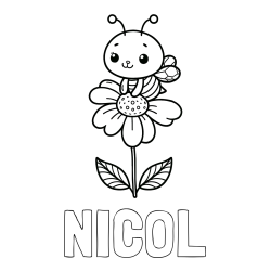 Online izdelana pobarvanka - Pobarvanka imena NICOL in pobarvanka ljubke čebelice na roži