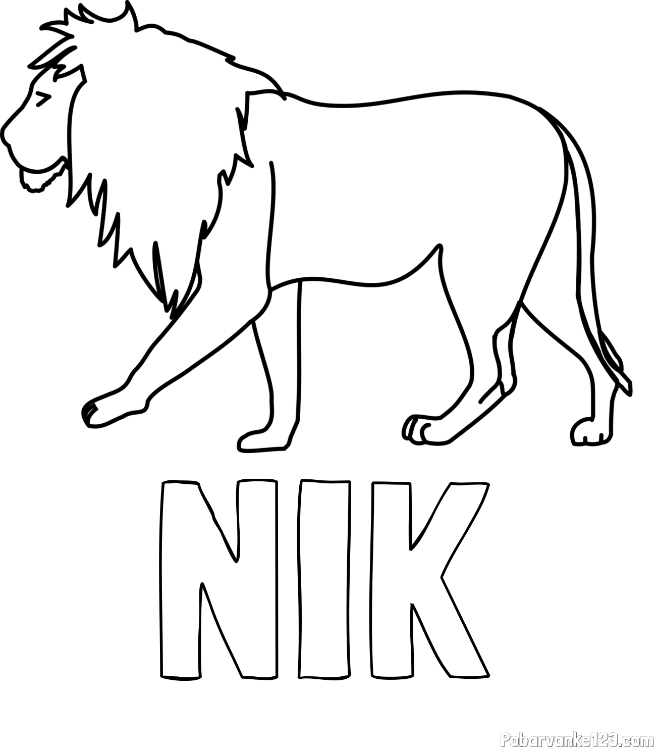 Pobarvanka imena NIK in otroška pobarvanka leva