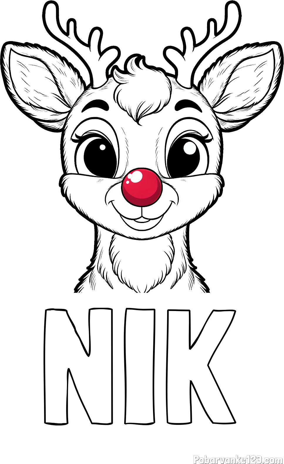 Pobarvanka imena NIK in otroška pobarvanka simpatičnega jelenčka Rudolfa