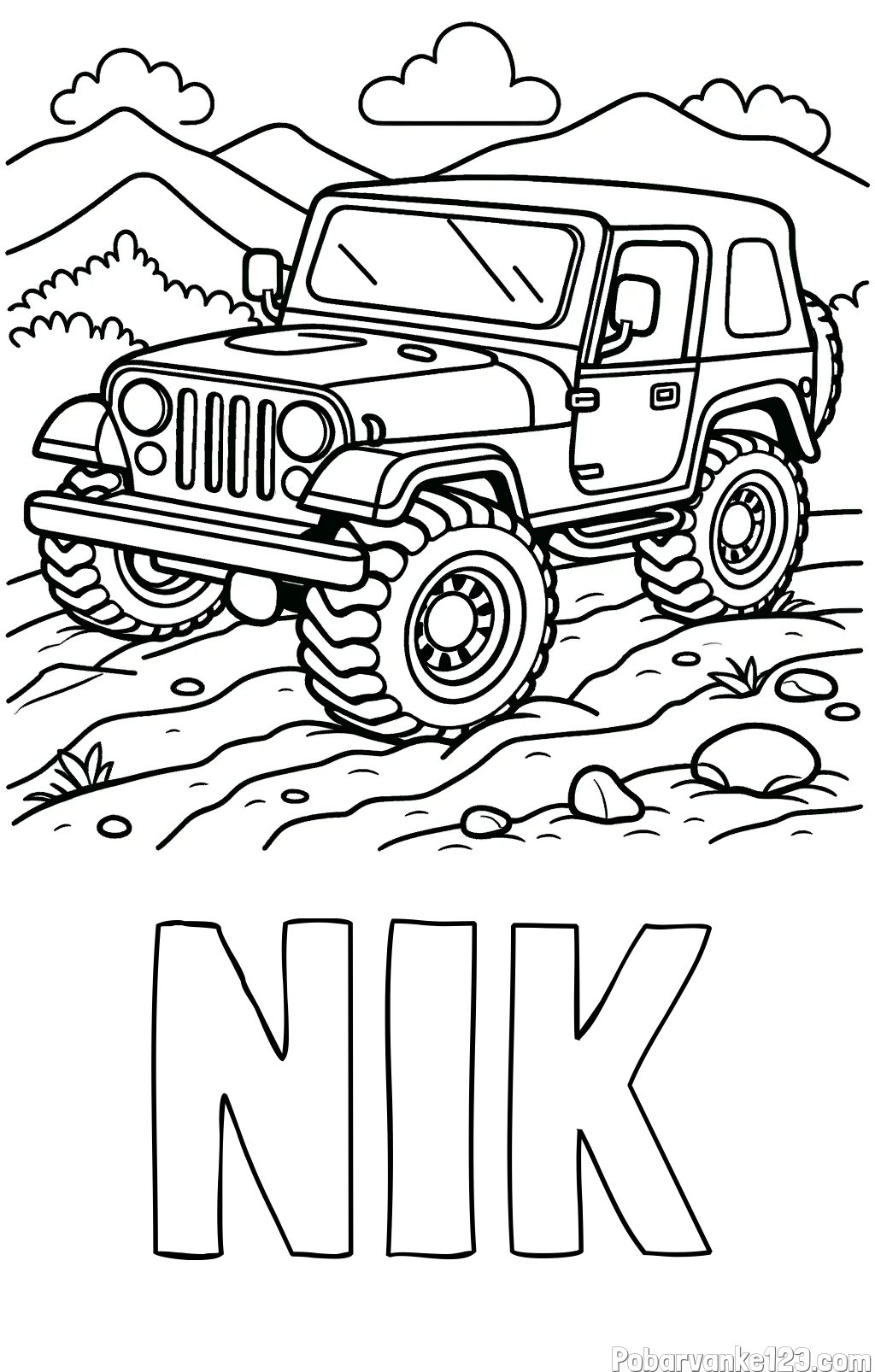 Pobarvanka imena NIK in pobarvanka džipa na terenu