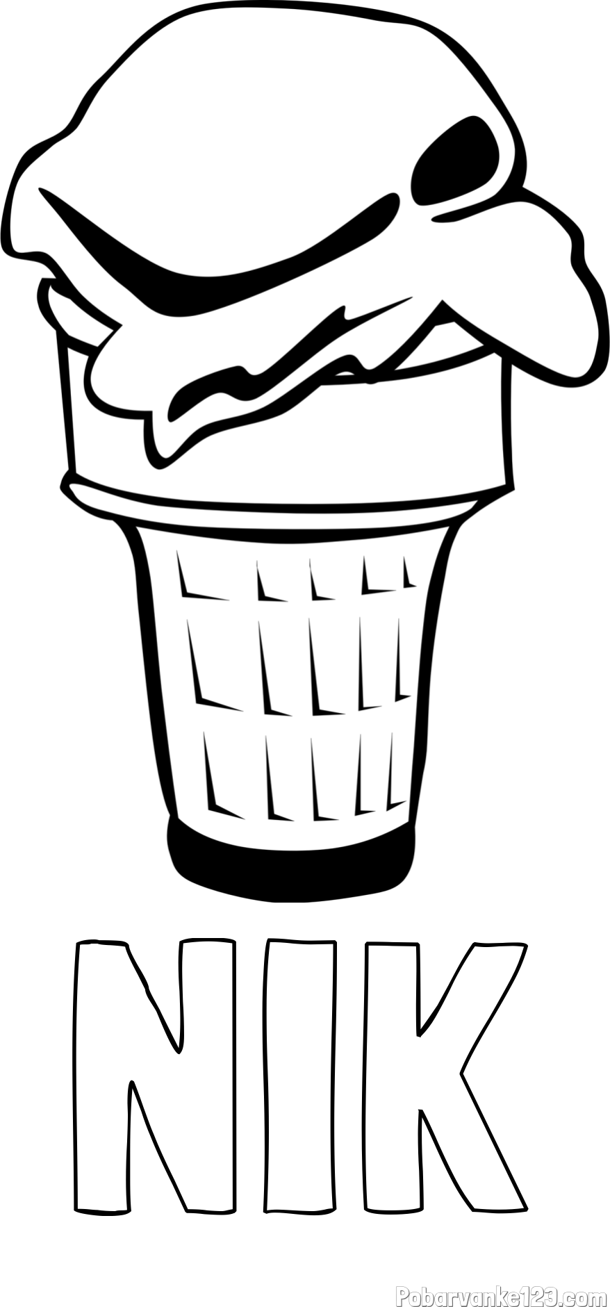 Pobarvanka imena NIK in pobarvanka kepice sladoleda v kornetu