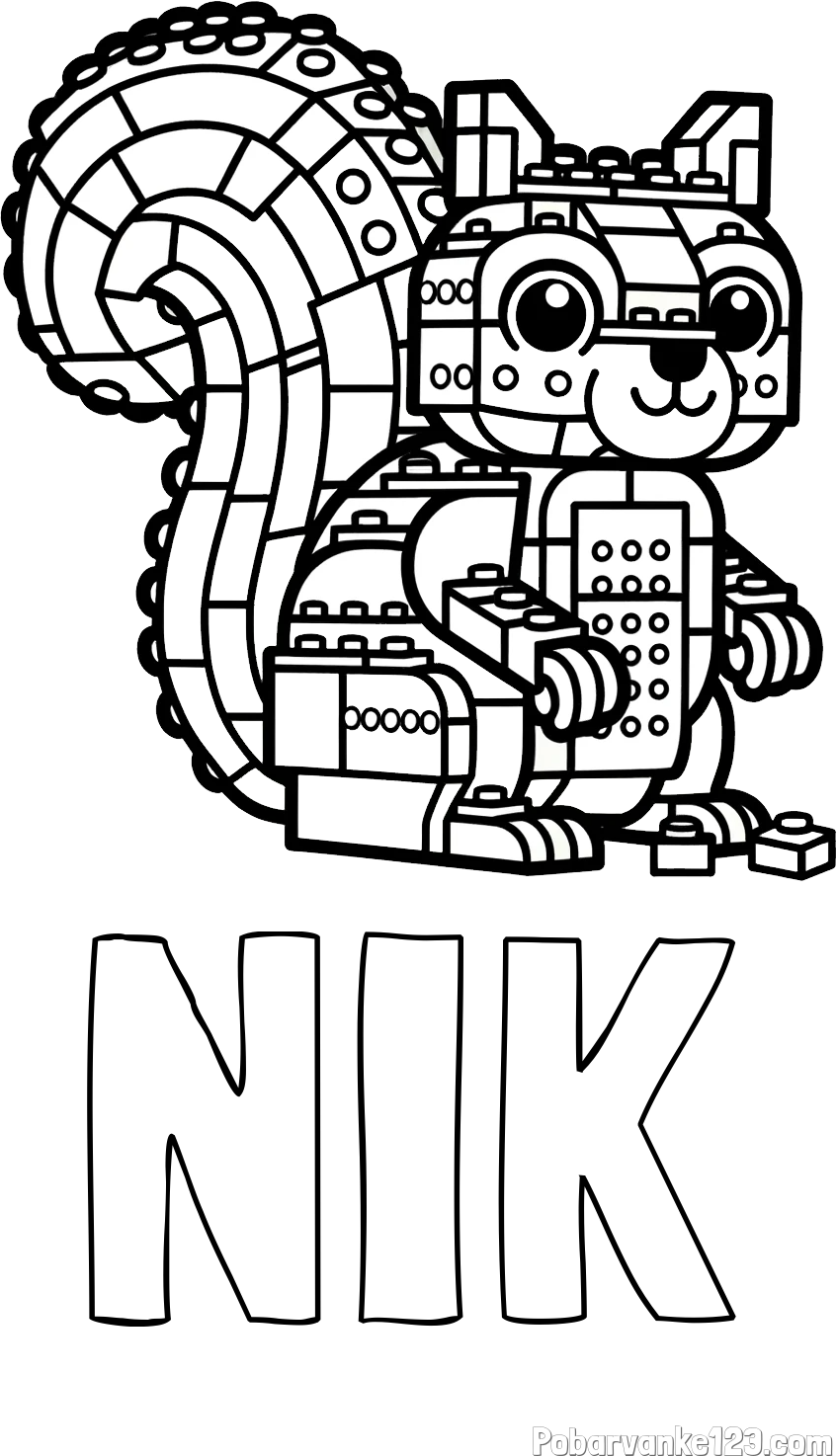 Pobarvanka imena NIK in pobarvanka LEGO veverice