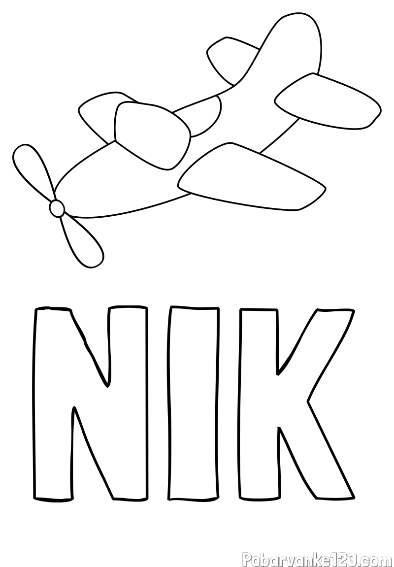 Pobarvanka imena NIK in pobarvanka letala s propelerjem