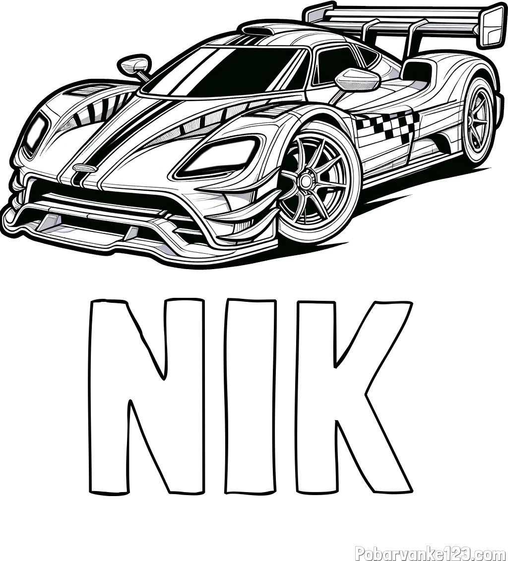 Pobarvanka imena NIK in pobarvanka modernega športnega avtomobila