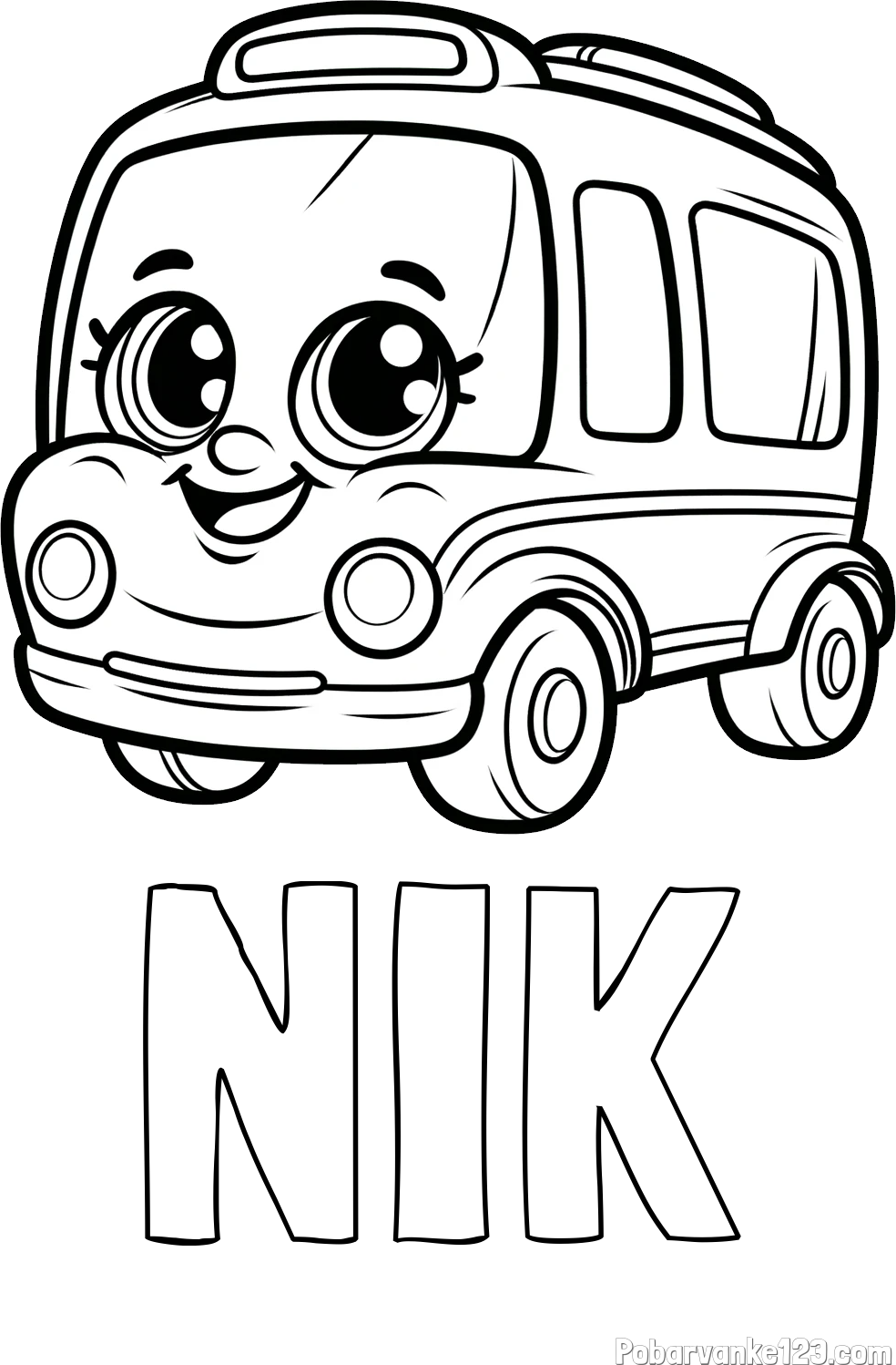 Pobarvanka imena NIK in pobarvanka nasmejanega avtobusa