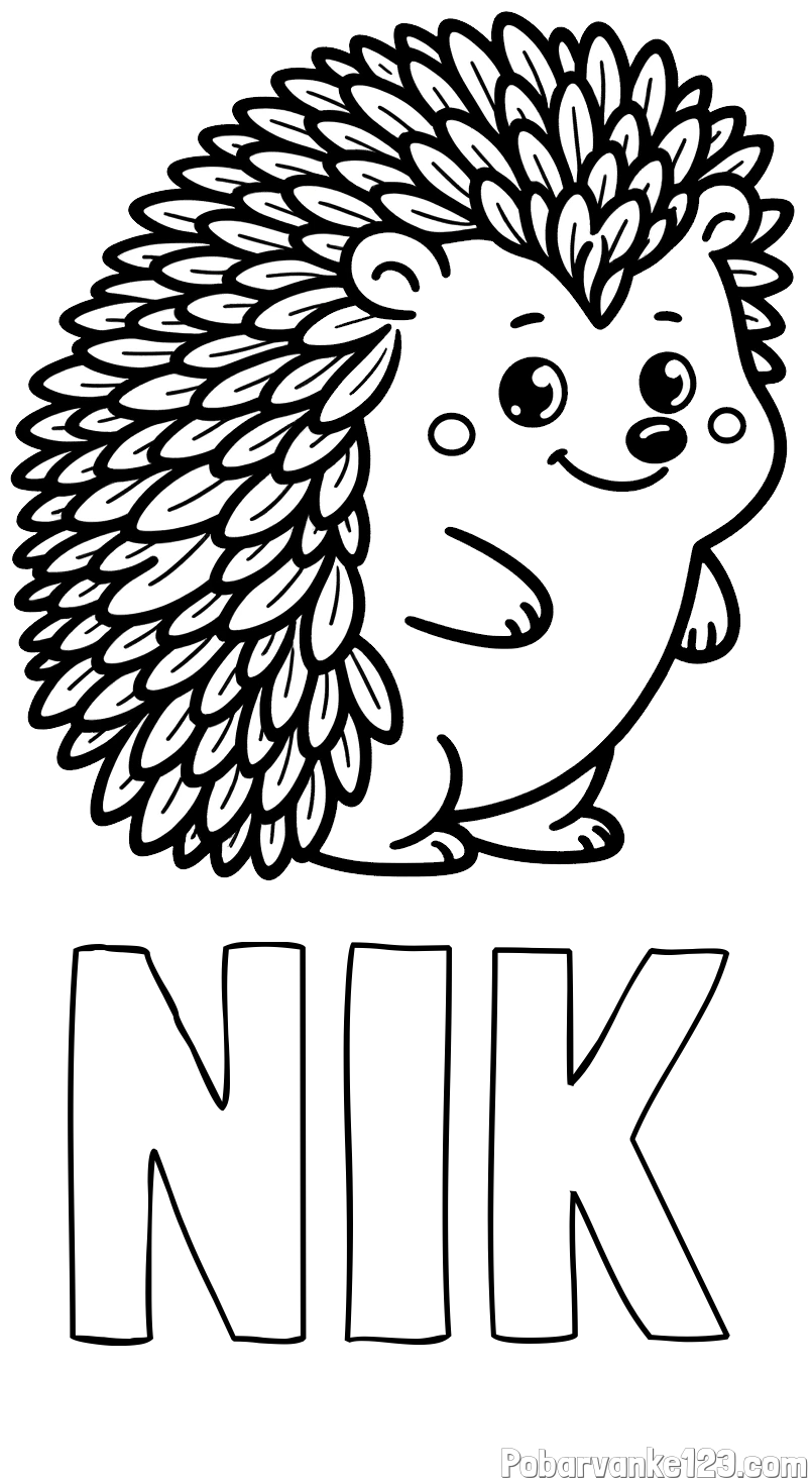 Pobarvanka imena NIK in pobarvanka prisrčnega ježka