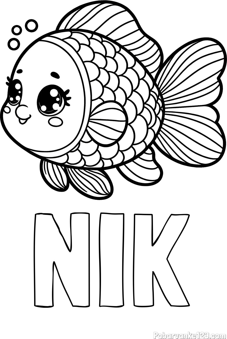 Pobarvanka imena NIK in pobarvanka ribe z bujnimi plavutmi