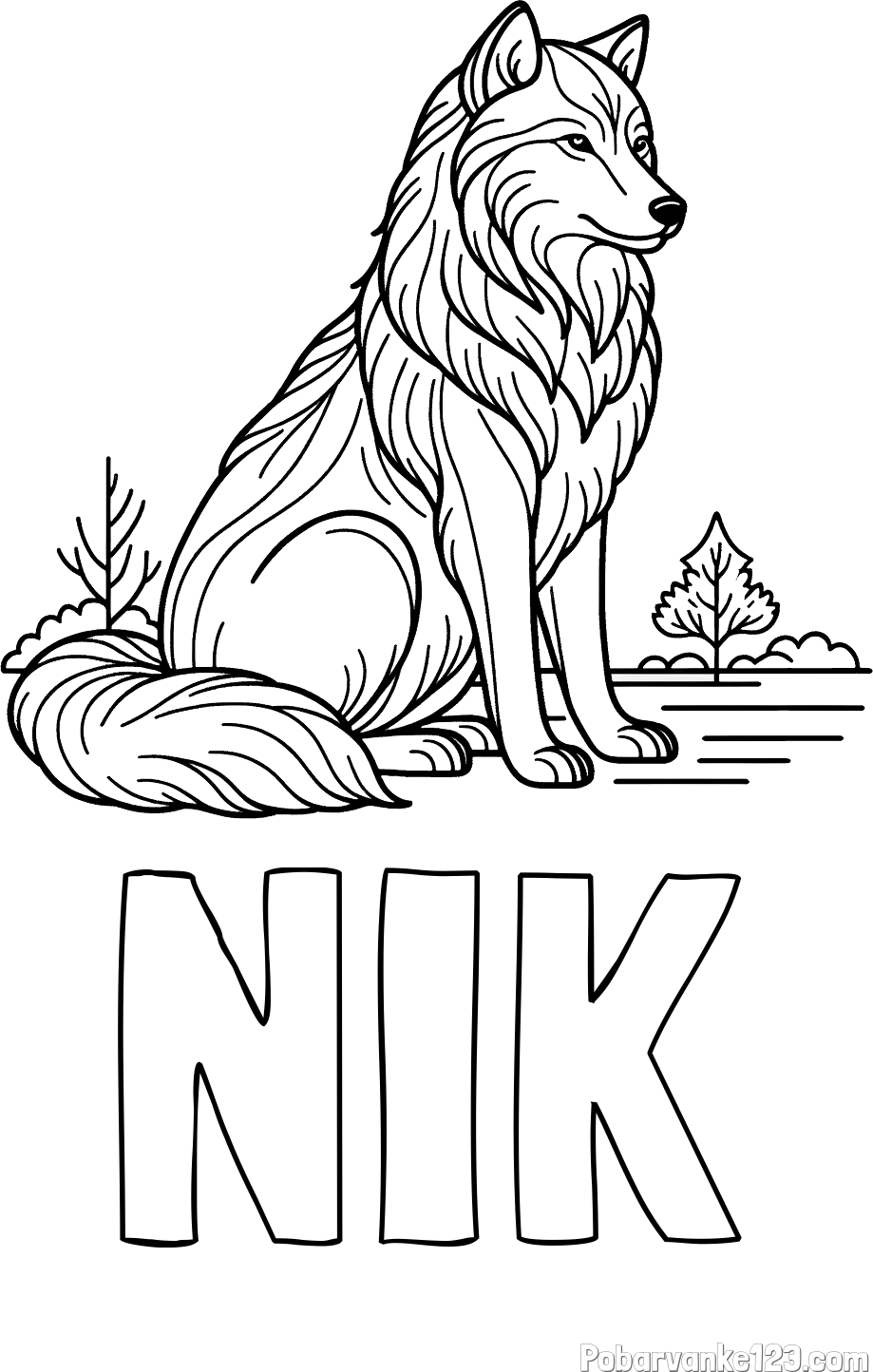 Pobarvanka imena NIK in pobarvanka sedečega volka