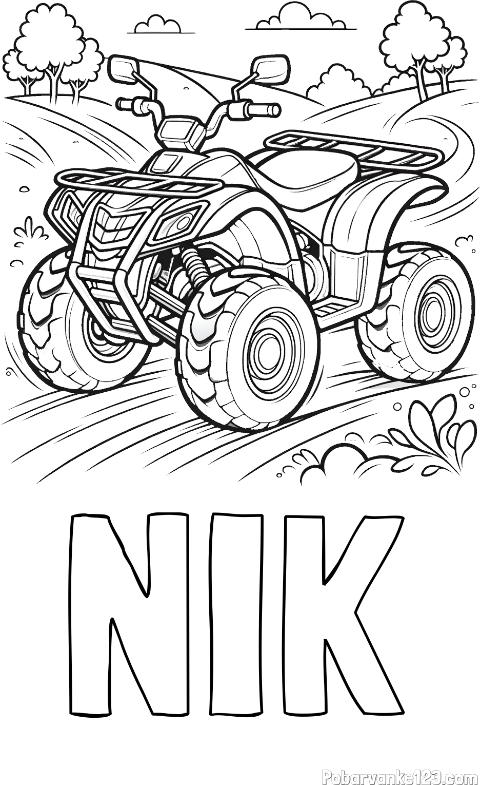 Pobarvanka imena NIK in pobarvanka štirikolesnika na cesti