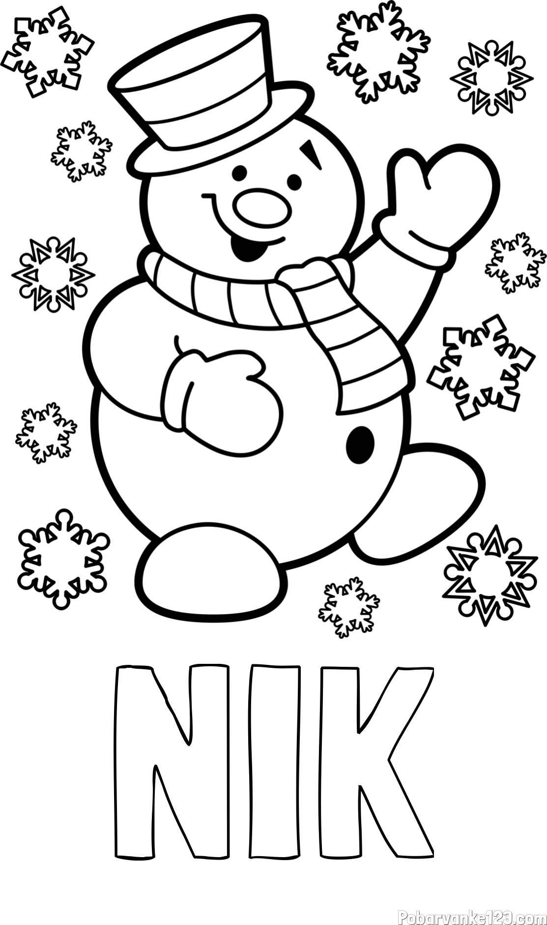 Pobarvanka imena NIK in pobarvanka veselega snežaka