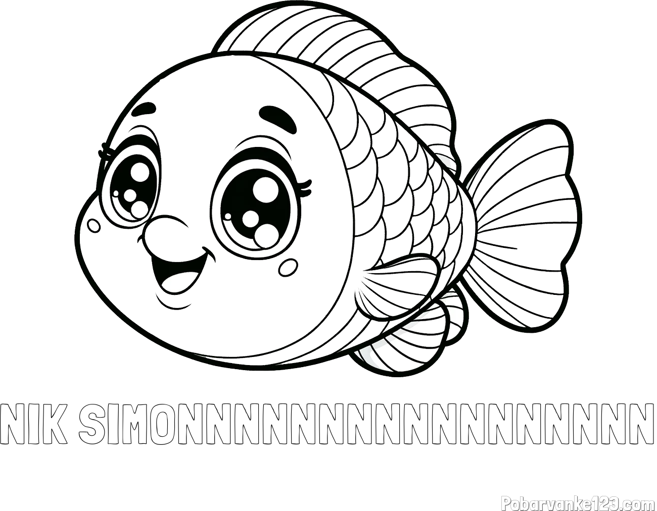 Pobarvanka imena NIK ŠIMONNNNNNNNNNNNNNNNN in pobarvanka prisrčne ribe