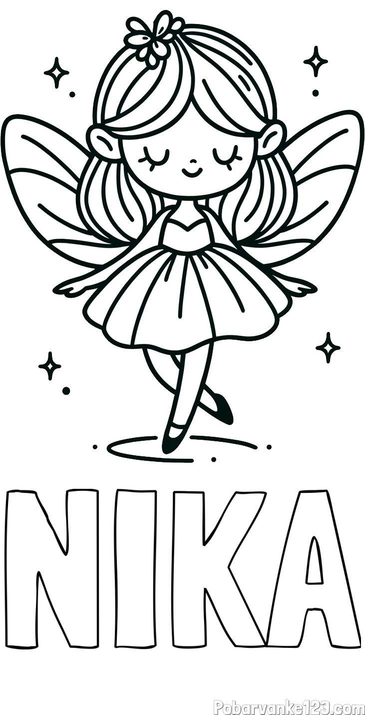 Pobarvanka imena NIKA in enostavna pobarvanka čarobne vile