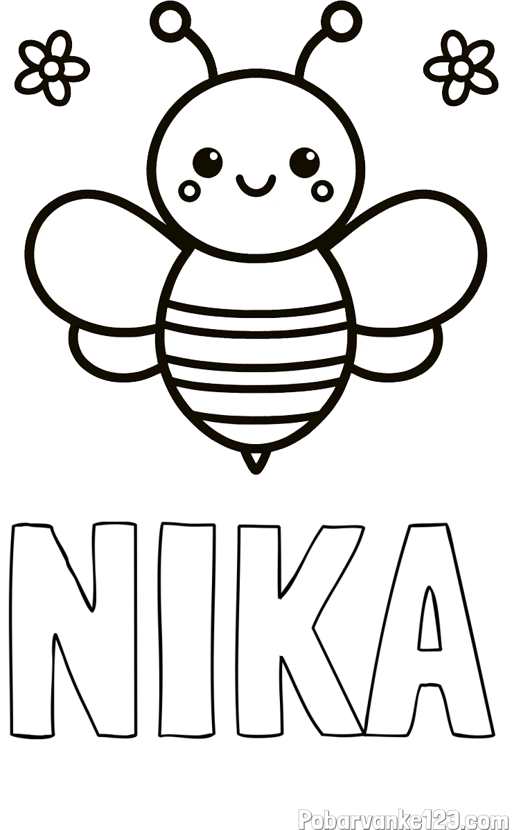 Pobarvanka imena NIKA in otroška pobarvanka čebele