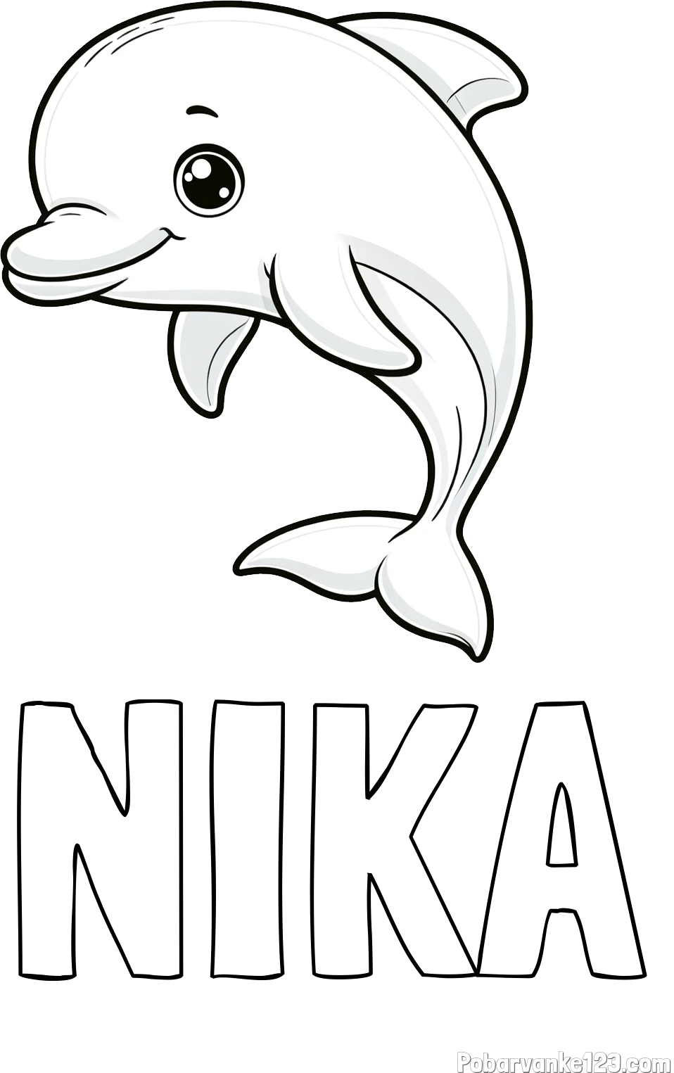 Pobarvanka imena NIKA in otroška pobarvanka ljubkega delfina