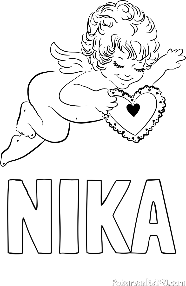 Pobarvanka imena NIKA in pobarvanka angela s srčkom