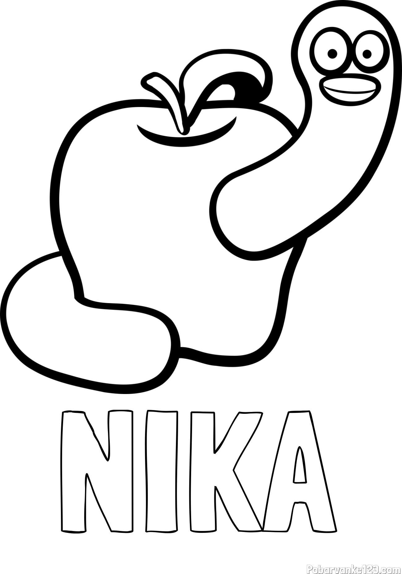 Pobarvanka imena NIKA in pobarvanka črvive jabolke