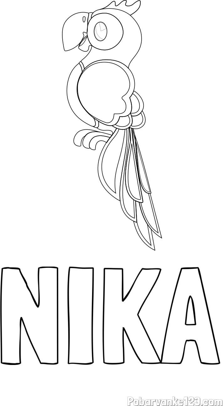 Pobarvanka imena NIKA in pobarvanka čudovite papige ARE